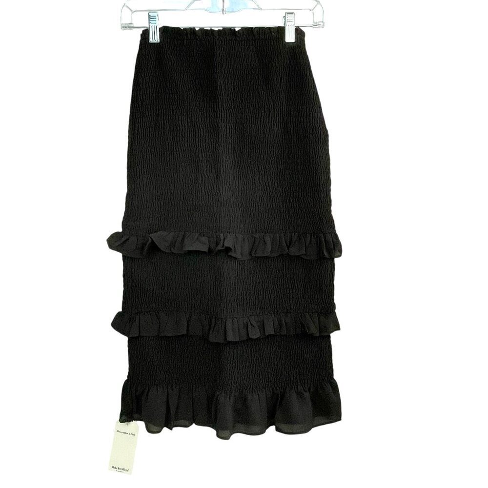Abercrombie & Fitch Black Smocked Tiered Ruffle Skirt Size S NWT - Picture 2 of 16